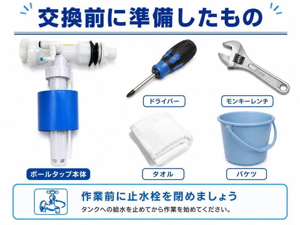 ボールタップ交換前に準備したもの