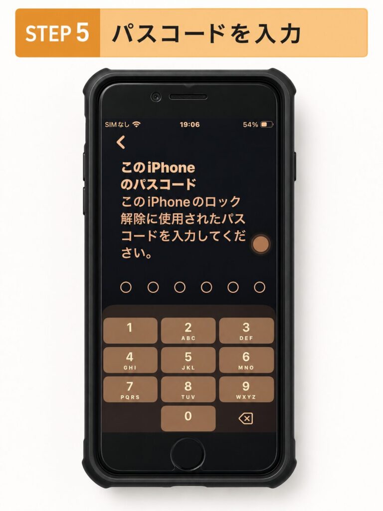step5 このiPhoneのパスコードを入力