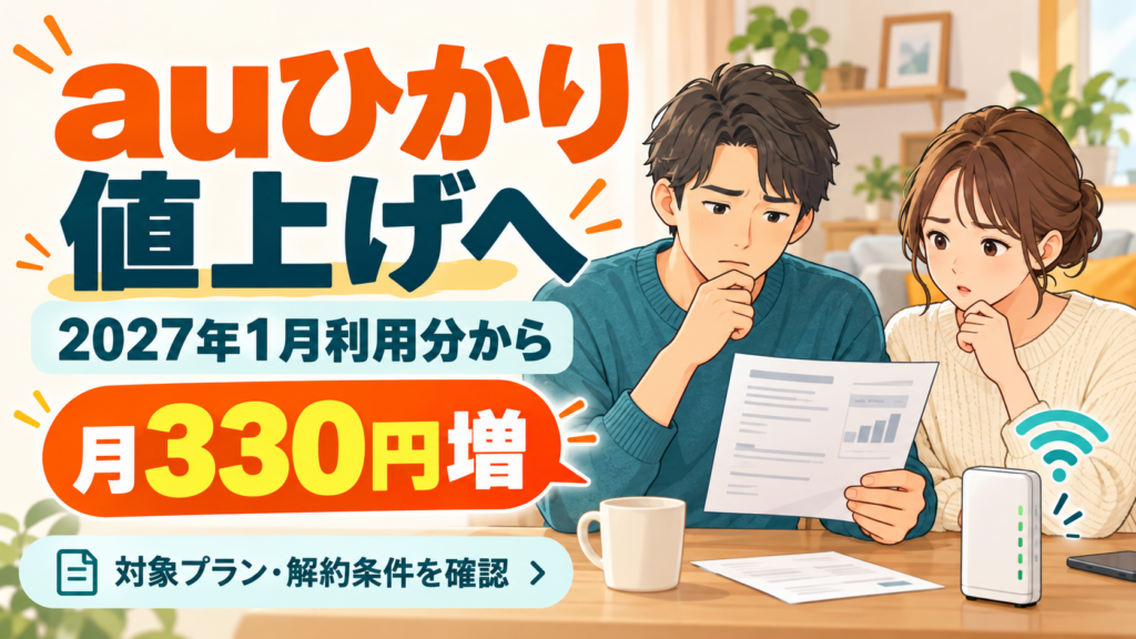 auひかりが2027年1月利用分から月330円値上げ。対象プランと解約条件を確認